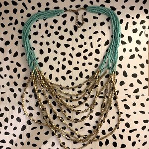 Beaded Turquoise and gold statement necklace